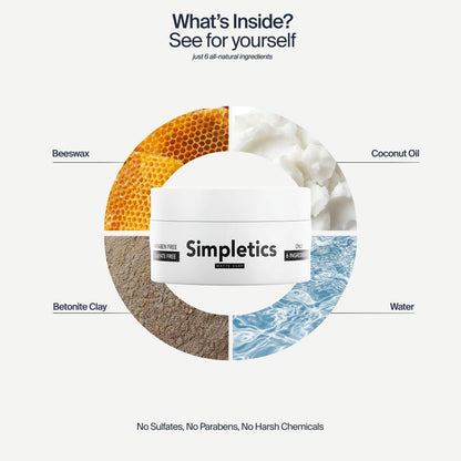 Simpletics Hair Clay for Men – Natural 6 Ingredient Matte Styling Clay with Beeswax & Coconut Oil, Strong Hold, Water Based, Non-Greasy, Vanilla Scent – 2 oz Avelisse