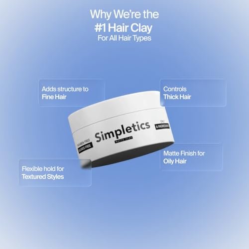 Simpletics Hair Clay for Men – Natural 6 Ingredient Matte Styling Clay with Beeswax & Coconut Oil, Strong Hold, Water Based, Non-Greasy, Vanilla Scent – 2 oz Avelisse