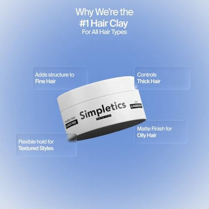 Simpletics Hair Clay for Men – Natural 6 Ingredient Matte Styling Clay with Beeswax & Coconut Oil, Strong Hold, Water Based, Non-Greasy, Vanilla Scent – 2 oz Avelisse