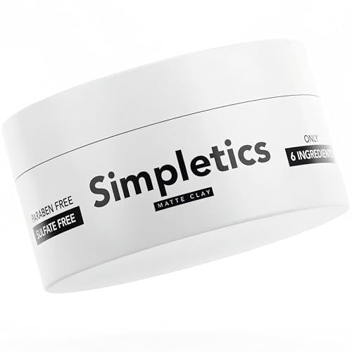 Simpletics Hair Clay for Men – Natural 6 Ingredient Matte Styling Clay with Beeswax & Coconut Oil, Strong Hold, Water Based, Non-Greasy, Vanilla Scent – 2 oz Avelisse