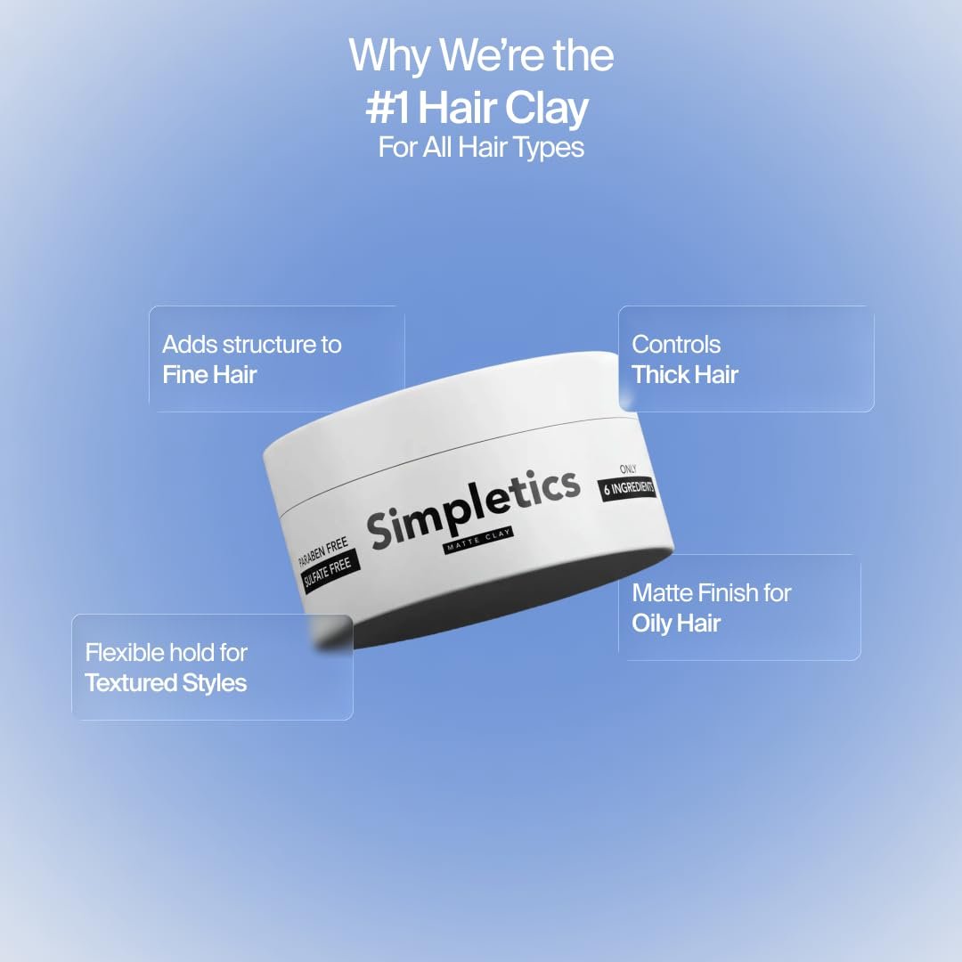Simpletics Hair Clay for Men – Natural 6 Ingredient Matte Styling Clay with Beeswax & Coconut Oil, Strong Hold, Water Based, Non-Greasy, Vanilla Scent – 2 oz Avelisse