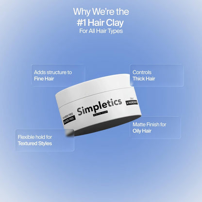 Simpletics Hair Clay for Men – Natural 6 Ingredient Matte Styling Clay with Beeswax & Coconut Oil, Strong Hold, Water Based, Non-Greasy, Vanilla Scent – 2 oz Avelisse