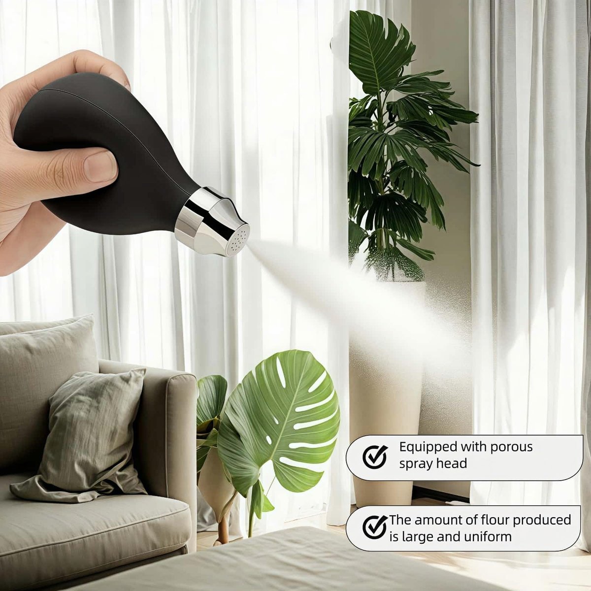RyanDesign Refillable Hair Powder Spray Bottle (3.38 oz) - Leakproof Silicone Dispenser for Dry Shampoo, Volume Powder & Talc | Salon Precision, Travel-Friendly Design - Black - görsel 3