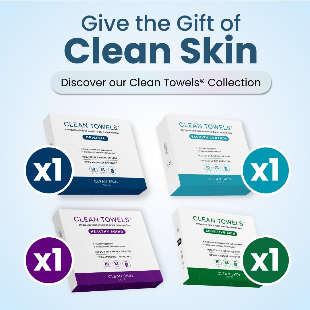 Clean Skin Club Clean Towels® XL Variety 4-Pack Travel Set – Disposable Face Towels with Original, Sensitive, Blemish Control & Healthy Aging – 40 Count Total - görsel 6
