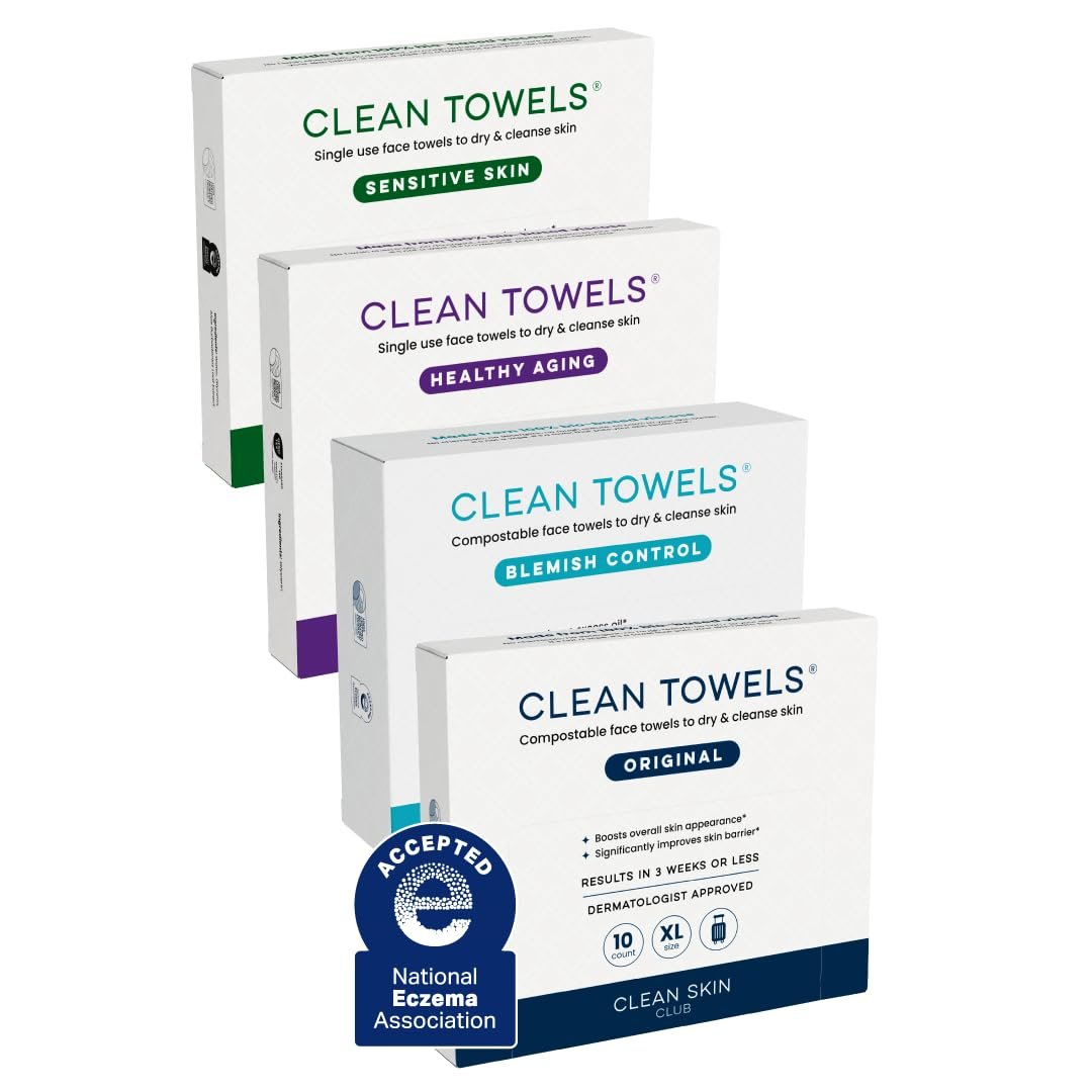 Clean Skin Club Clean Towels® XL Variety 4-Pack Travel Set – Disposable Face Towels with Original, Sensitive, Blemish Control & Healthy Aging – 40 Count Total - görsel 2