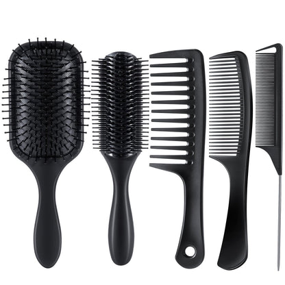 SALONSILK 5-Piece Hair Brush Comb Set for Men and Women – Paddle Styling Brushes, Wide & Fine Tooth Combs, Rat Tail Parting Barber Professional Set for Detangling All Hair Types Avelisse