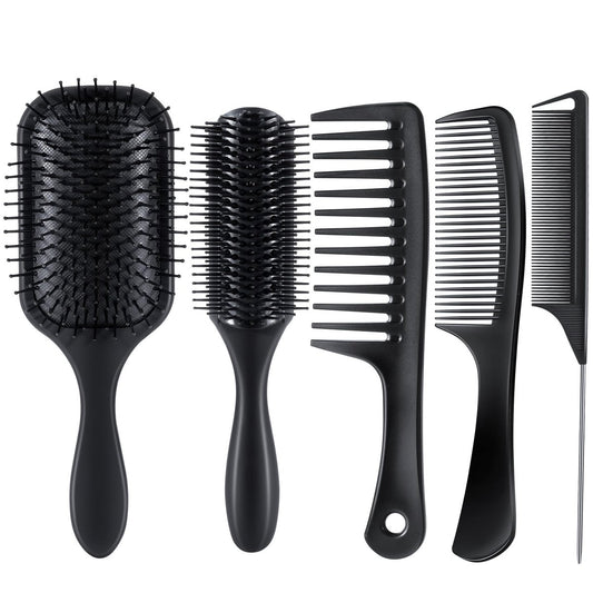 SALONSILK 5-Piece Hair Brush Comb Set for Men and Women – Paddle Styling Brushes, Wide & Fine Tooth Combs, Rat Tail Parting Barber Professional Set for Detangling All Hair Types Avelisse