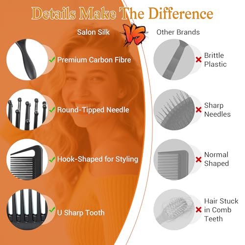 SALONSILK 5-Piece Hair Brush Comb Set for Men and Women – Paddle Styling Brushes, Wide & Fine Tooth Combs, Rat Tail Parting Barber Professional Set for Detangling All Hair Types Avelisse