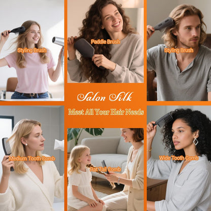 SALONSILK 5-Piece Hair Brush Comb Set for Men and Women – Paddle Styling Brushes, Wide & Fine Tooth Combs, Rat Tail Parting Barber Professional Set for Detangling All Hair Types Avelisse