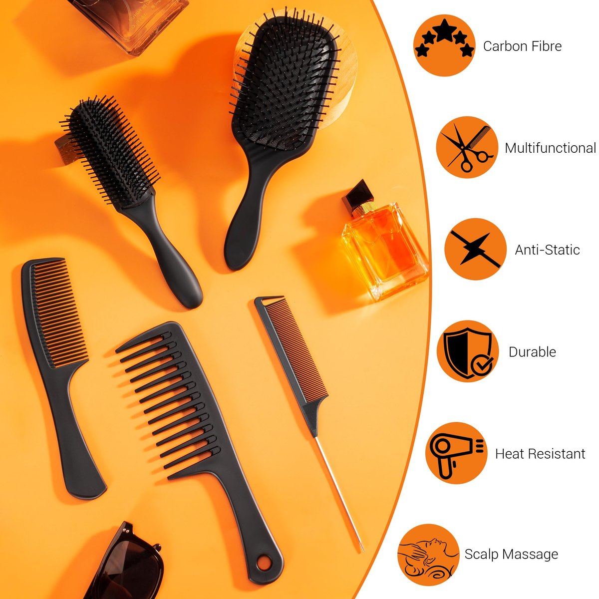 SALONSILK 5-Piece Hair Brush Comb Set for Men and Women – Paddle Styling Brushes, Wide & Fine Tooth Combs, Rat Tail Parting Barber Professional Set for Detangling All Hair Types Avelisse