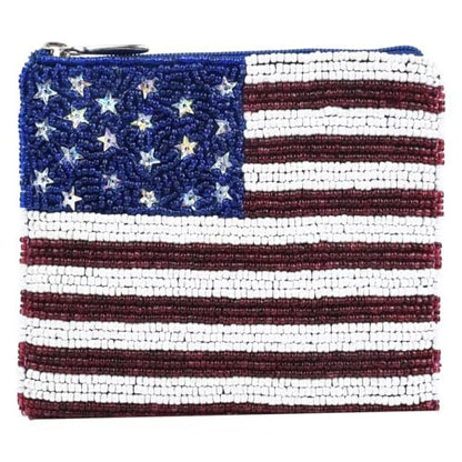 Bamboo Trading Stars & Stripes Essential Pouch – 4.75-Inch Multicolor Beaded Cosmetic Bag