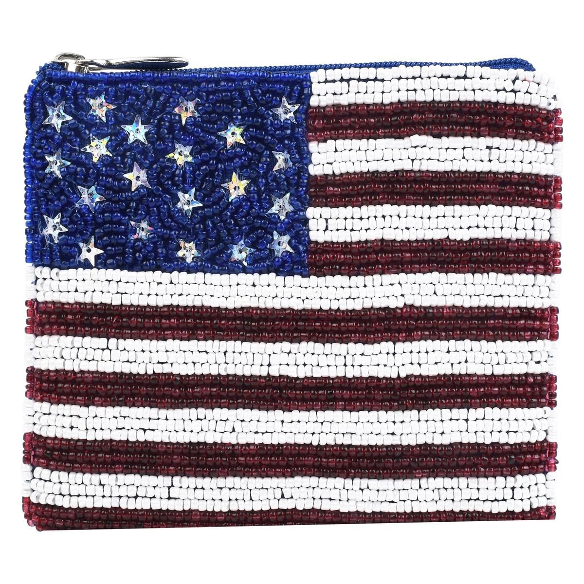 Bamboo Trading Stars & Stripes Essential Pouch – 4.75-Inch Multicolor Beaded Cosmetic Bag - görsel 1