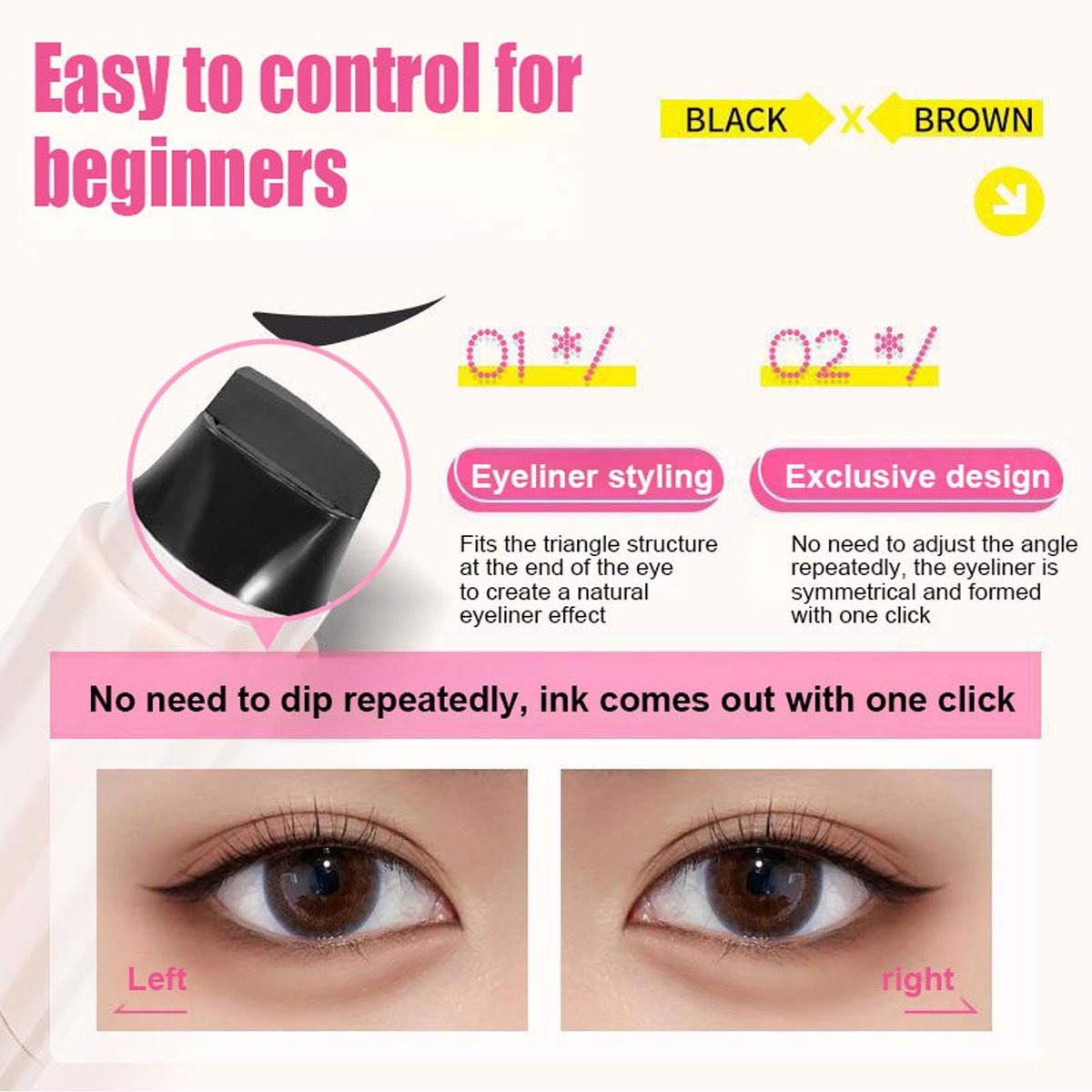 KTouler 2 Pack Wing Eyeliner Stamp & Cat Eye Eyeliner Stencil Set - Waterproof Smudge Proof Natural Liquid Eyeliner Stamp, Long-Lasting Foldable Eye Stencil Makeup Tool for Beginners (Black + Brown) - görsel 7