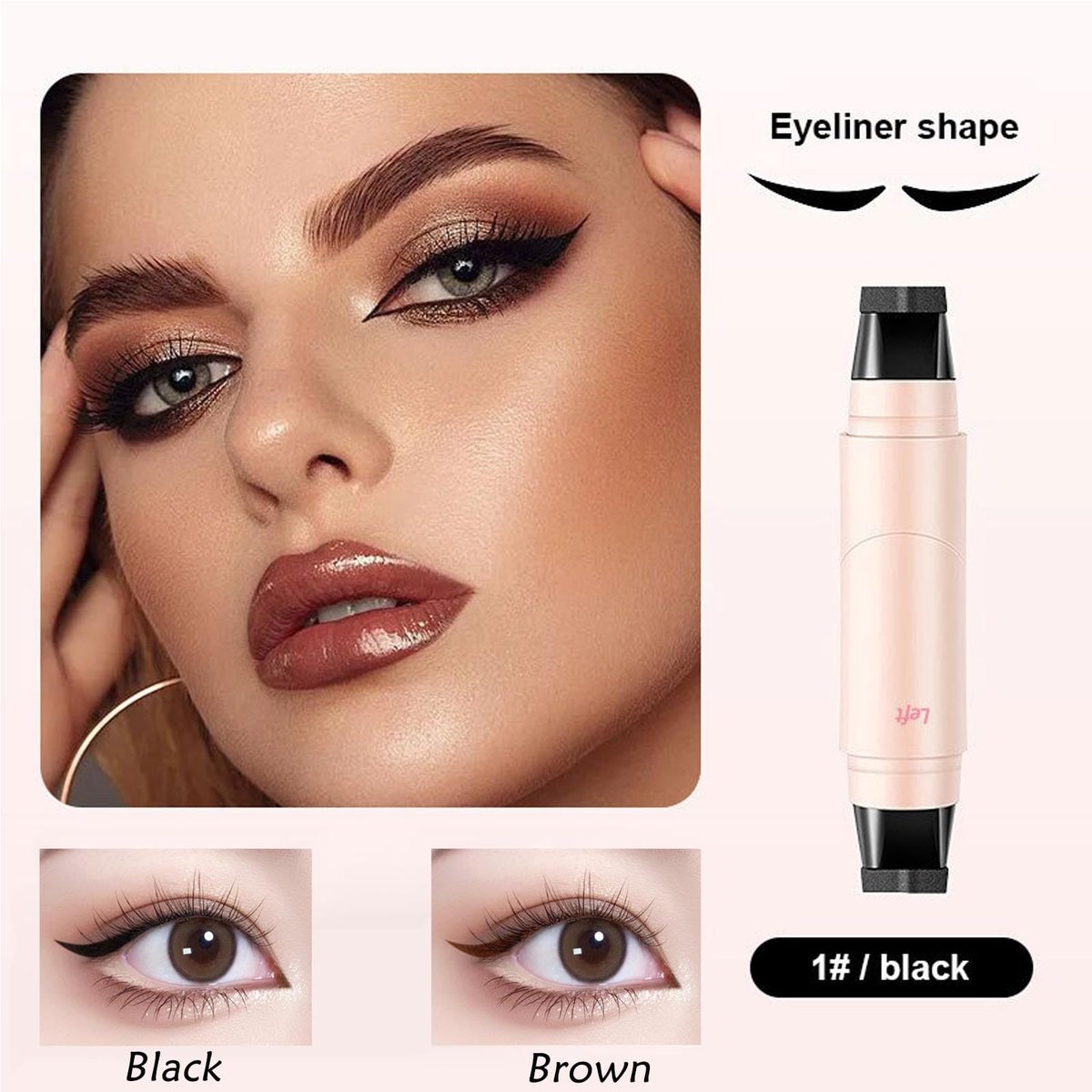KTouler 2 Pack Wing Eyeliner Stamp & Cat Eye Eyeliner Stencil Set - Waterproof Smudge Proof Natural Liquid Eyeliner Stamp, Long-Lasting Foldable Eye Stencil Makeup Tool for Beginners (Black + Brown) - görsel 3