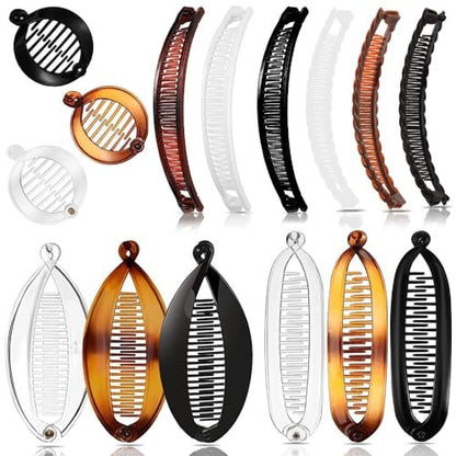 15PCS Banana Hair Clips Set for Women - Large, Small, and Mini Sizes for Thick & Thin Hair - Ponytail & Curly Hair Accessories - 5 Unique Styles - Resin Clips