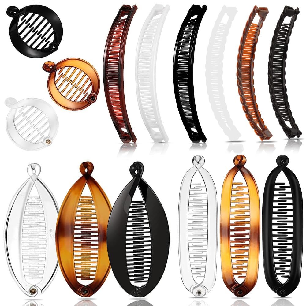 15PCS Banana Hair Clips Set for Women - Large, Small, and Mini Sizes for Thick & Thin Hair - Ponytail & Curly Hair Accessories - 5 Unique Styles - Resin Clips - görsel 1
