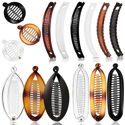 15PCS Banana Hair Clips Set for Women - Large, Small, and Mini Sizes for Thick & Thin Hair - Ponytail & Curly Hair Accessories - 5 Unique Styles - Resin Clips