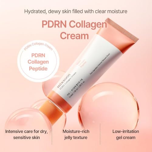 mixsoon PDRN Collagen Cream - Firming, Hydrating & Revitalizing Lightweight Face Gel with Collagen Peptides, Nourishing Moisturizer for Smooth Skin, 50ml / 1.69 fl.oz. Korean Glass Skin Care Avelisse