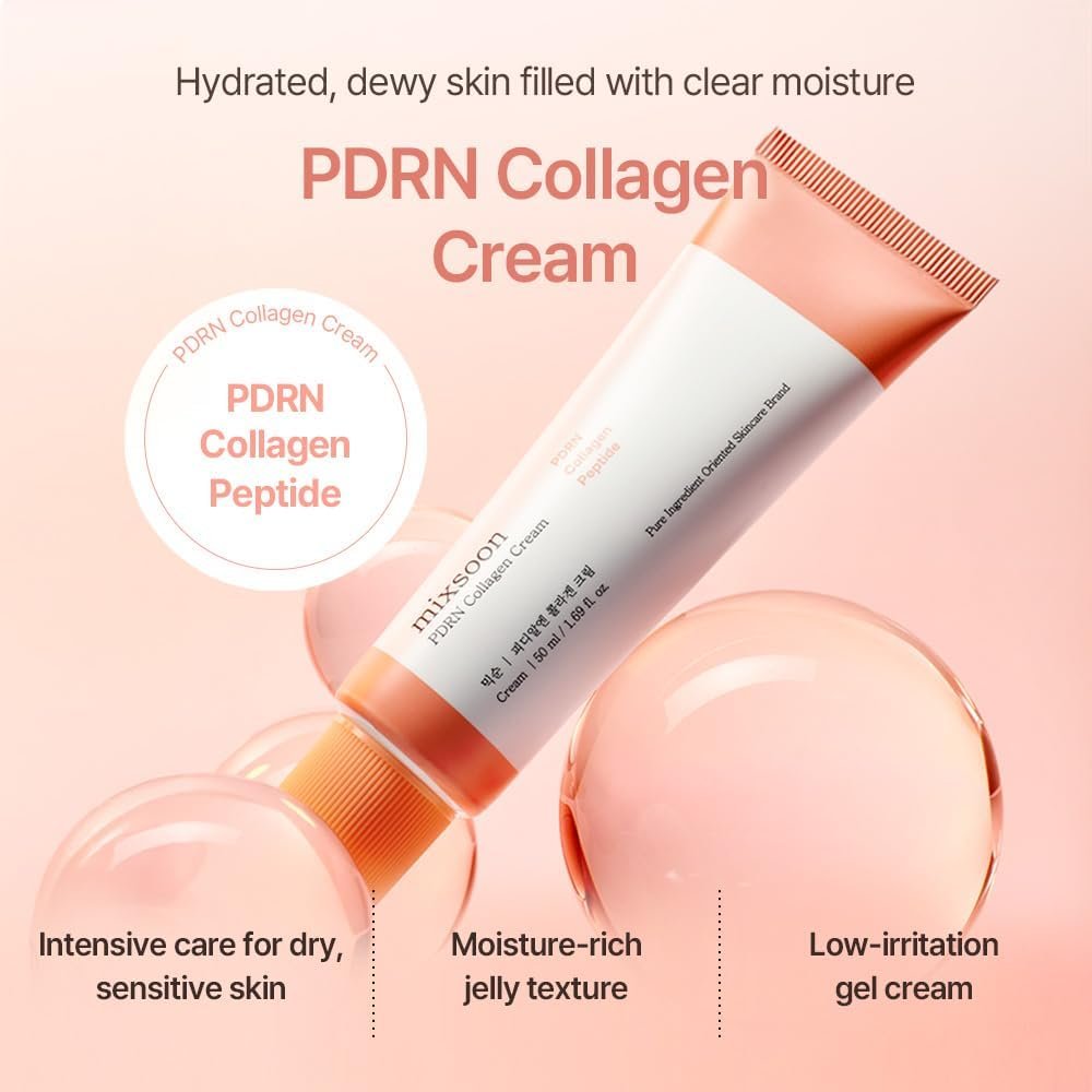 mixsoon PDRN Collagen Cream - Firming, Hydrating & Revitalizing Lightweight Face Gel with Collagen Peptides, Nourishing Moisturizer for Smooth Skin, 50ml / 1.69 fl.oz. Korean Glass Skin Care Avelisse