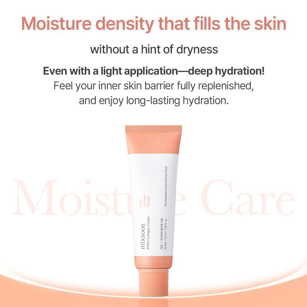 mixsoon PDRN Collagen Cream - Firming, Hydrating & Revitalizing Lightweight Face Gel with Collagen Peptides, Nourishing Moisturizer for Smooth Skin, 50ml / 1.69 fl.oz. Korean Glass Skin Care Avelisse