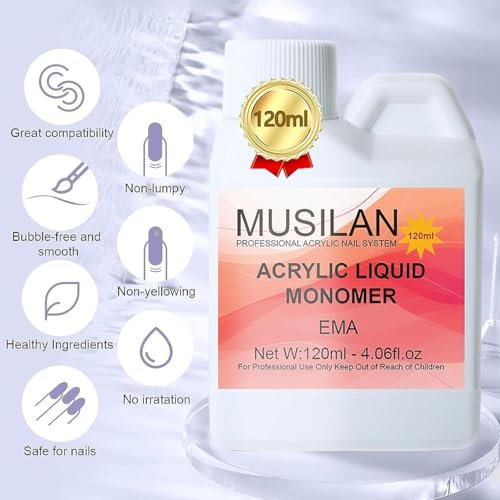 MUSILAN Monomer Acrylic Nail Liquid 4oz – Professional Acrylic Liquid for Acrylic Powder, Non-Yellowing Formula with 5pcs Nail Brush Dappen Dish Set for Beginners & DIY Nail Extension - görsel 4