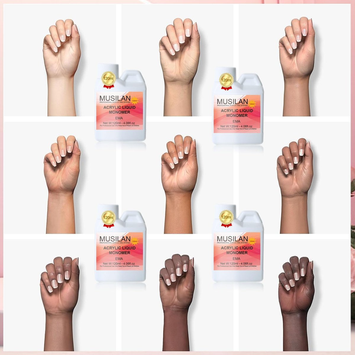 MUSILAN Monomer Acrylic Nail Liquid 4oz – Professional Acrylic Liquid for Acrylic Powder, Non-Yellowing Formula with 5pcs Nail Brush Dappen Dish Set for Beginners & DIY Nail Extension - görsel 13