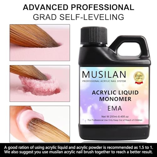 MUSILAN Monomer Acrylic Nail Liquid - 8.45oz Professional MMA-Free Non-Yellowing Monomer for Acrylic Powder, Ideal for Beginners & Salon Nail Extension Carving Avelisse