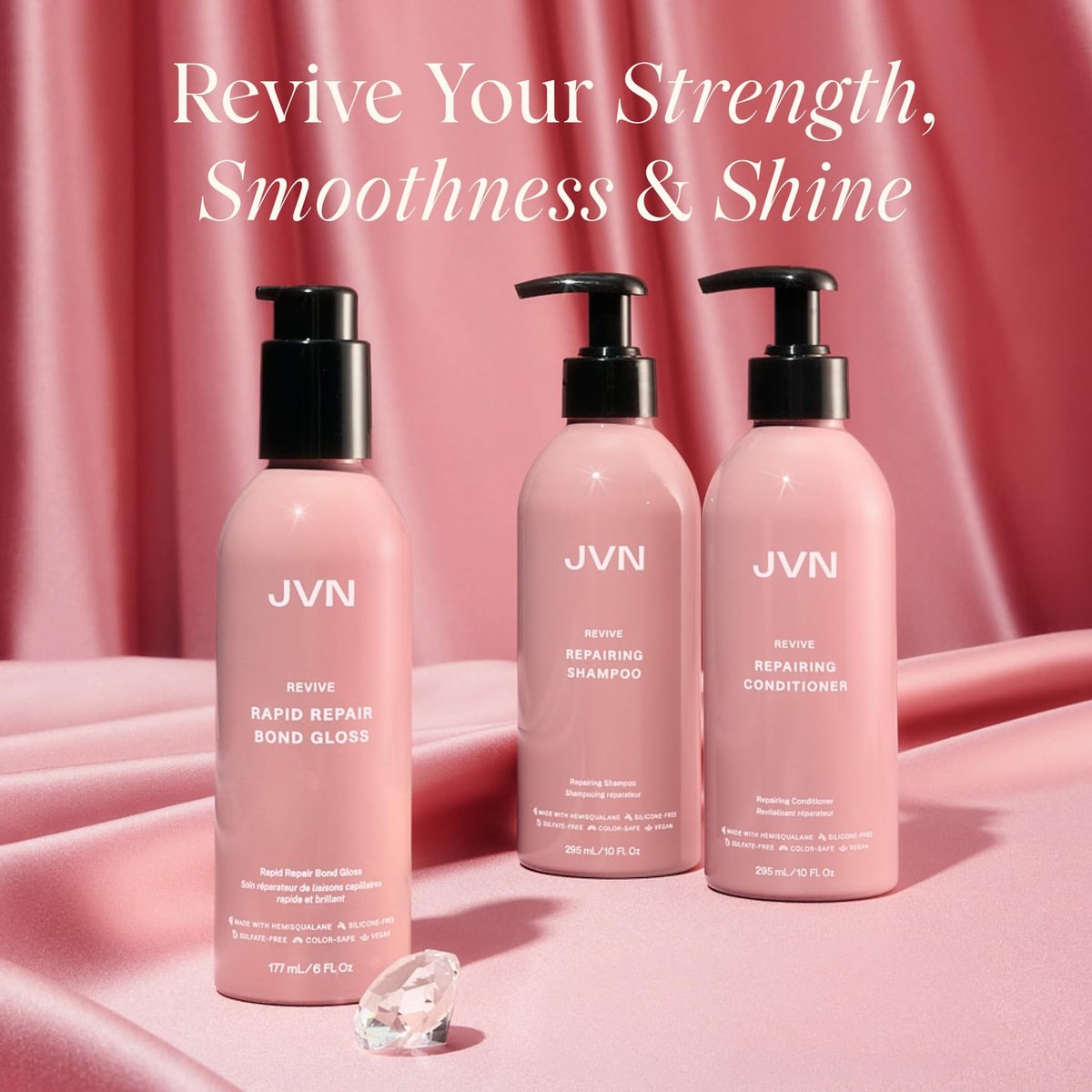 JVN Revive Repairing Shampoo and Conditioner Set – Strengthen & Repair Damaged, Color Treated, or Fragile Hair – Silicone & Sulfate Free – 10 Fl Oz Each (20 Fl Oz Total) Avelisse
