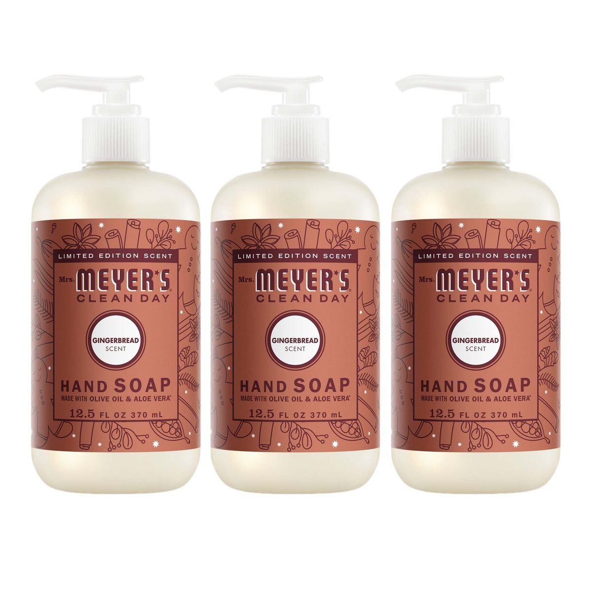 Mrs. MEYER'S Clean Day Liquid Hand Soap, Gingerbread Scent, 12.5 fl oz (Pack of 3) - görsel 1