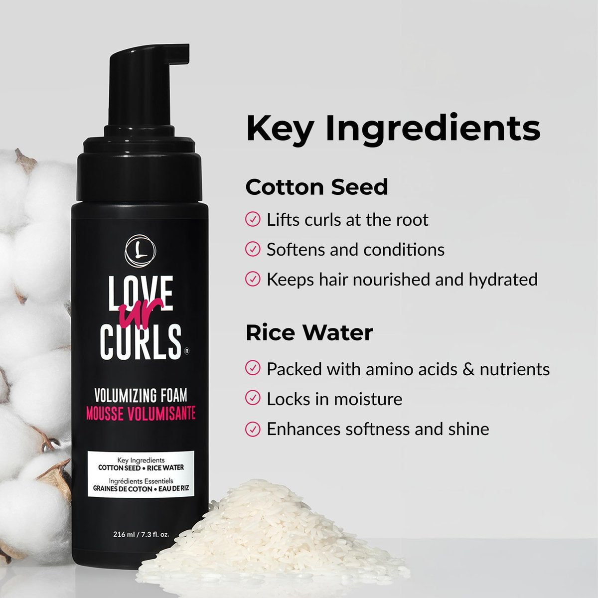 Love Ur Curls Volumizing Foam - Lightweight Mousse for Curly Hair, Volume & Definition, Frizz Control, Soft Hold, Vegan, Silicone-Free, Quick-Drying, 7.3 Fl Oz Avelisse