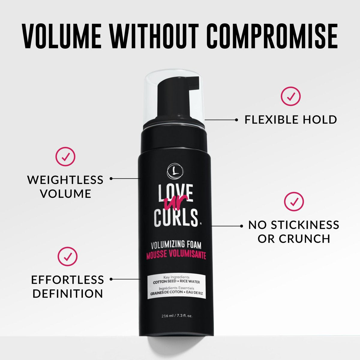 Love Ur Curls Volumizing Foam - Lightweight Mousse for Curly Hair, Volume & Definition, Frizz Control, Soft Hold, Vegan, Silicone-Free, Quick-Drying, 7.3 Fl Oz Avelisse