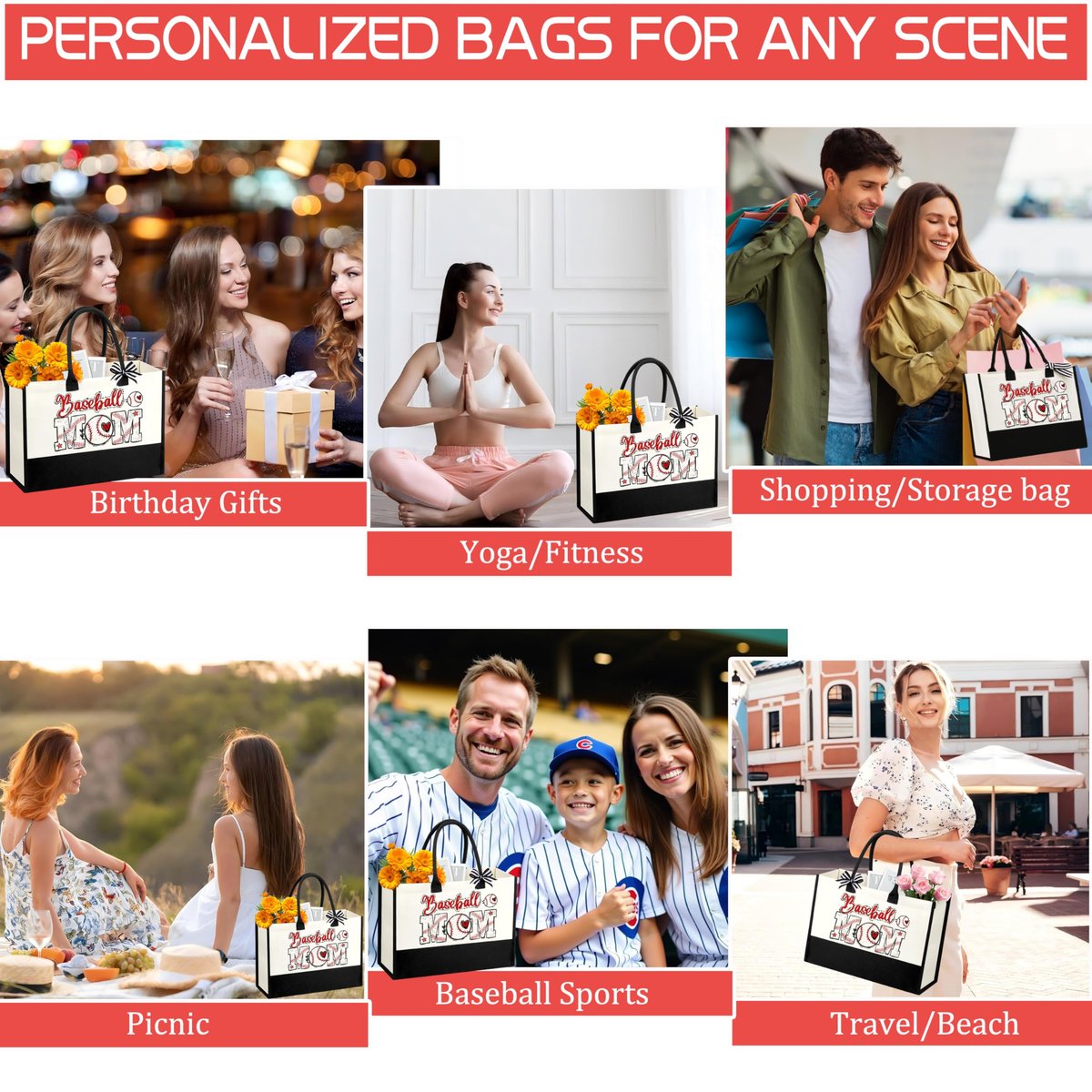 SiplyHaven Baseball Mom Gifts - Large Canvas Cosmetic Tote Bag for Women - Valentine's Day Birthday Gifts Avelisse