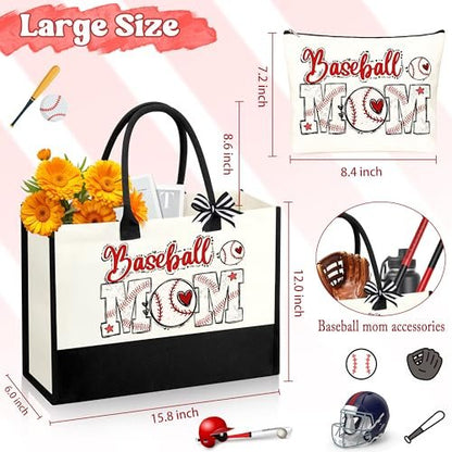 SiplyHaven Baseball Mom Gifts - Large Canvas Cosmetic Tote Bag for Women - Valentine's Day Birthday Gifts Avelisse