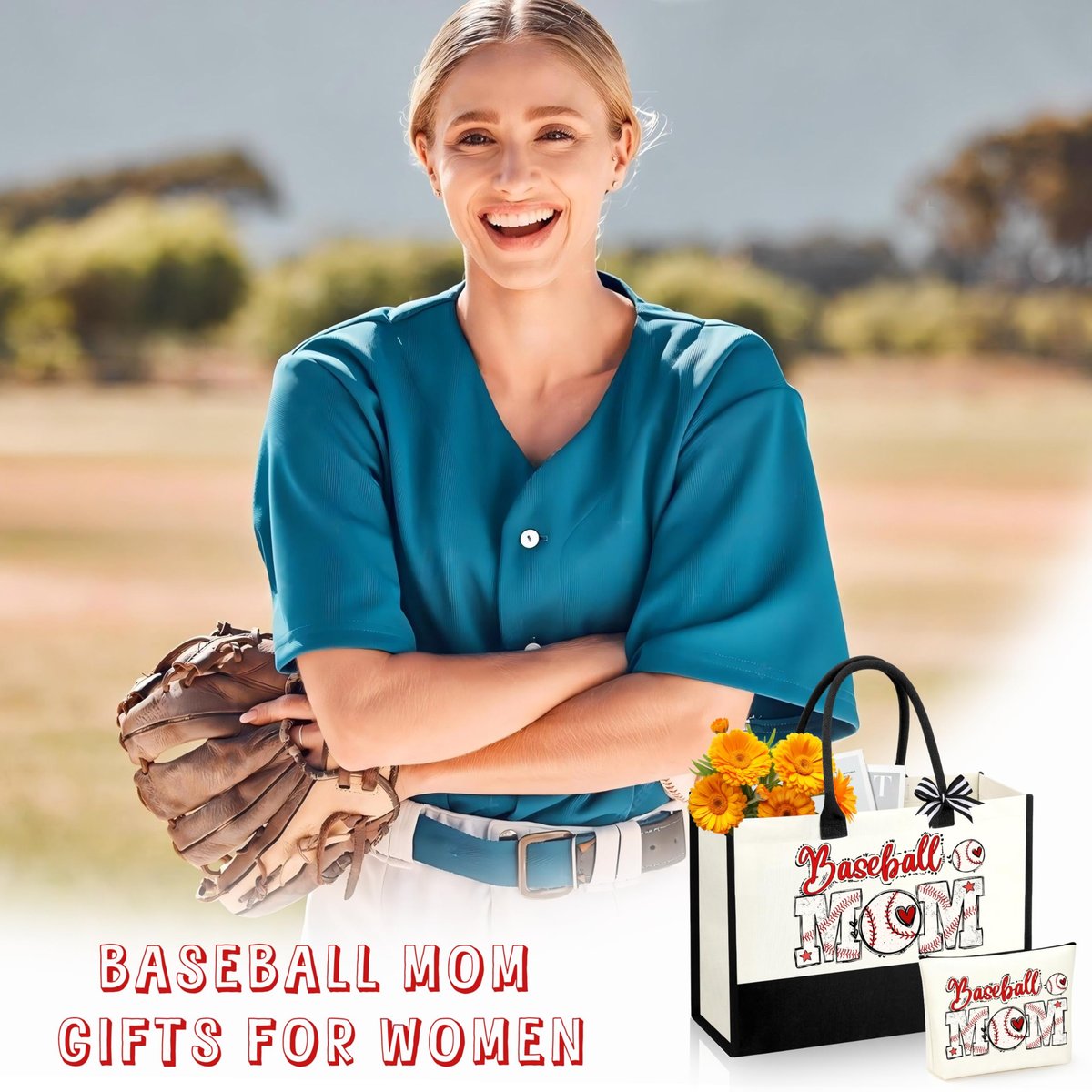 SiplyHaven Baseball Mom Gifts - Large Canvas Cosmetic Tote Bag for Women - Valentine's Day Birthday Gifts Avelisse