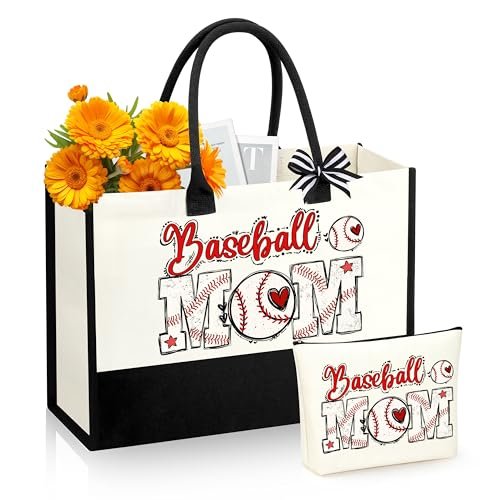 SiplyHaven Baseball Mom Gifts - Large Canvas Cosmetic Tote Bag for Women - Valentine's Day Birthday Gifts Avelisse