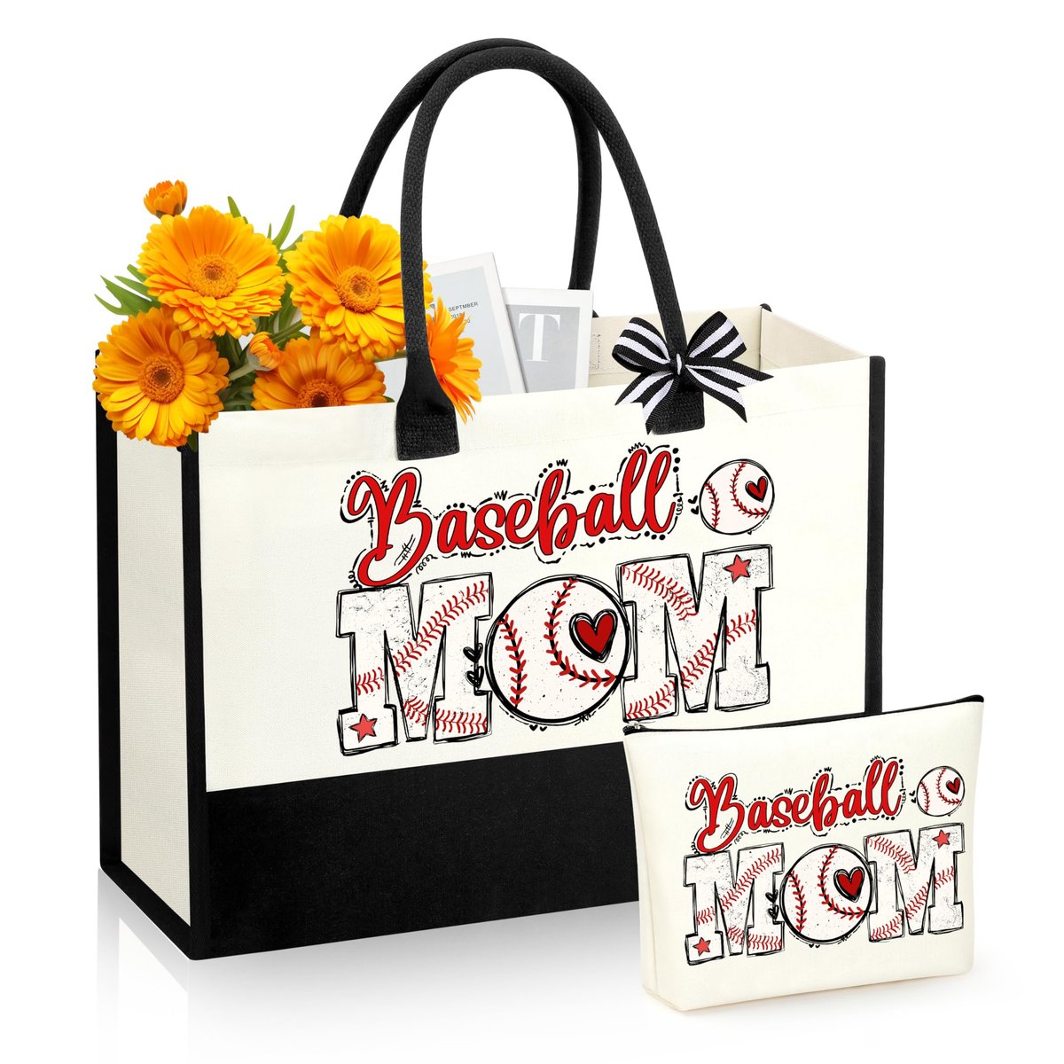 SiplyHaven Baseball Mom Gifts - Large Canvas Cosmetic Tote Bag for Women - Valentine's Day Birthday Gifts Avelisse