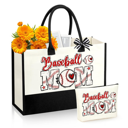 SiplyHaven Baseball Mom Gifts - Large Canvas Cosmetic Tote Bag for Women - Valentine's Day Birthday Gifts Avelisse