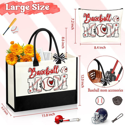 SiplyHaven Baseball Mom Gifts - Large Canvas Cosmetic Tote Bag for Women - Valentine's Day Birthday Gifts Avelisse