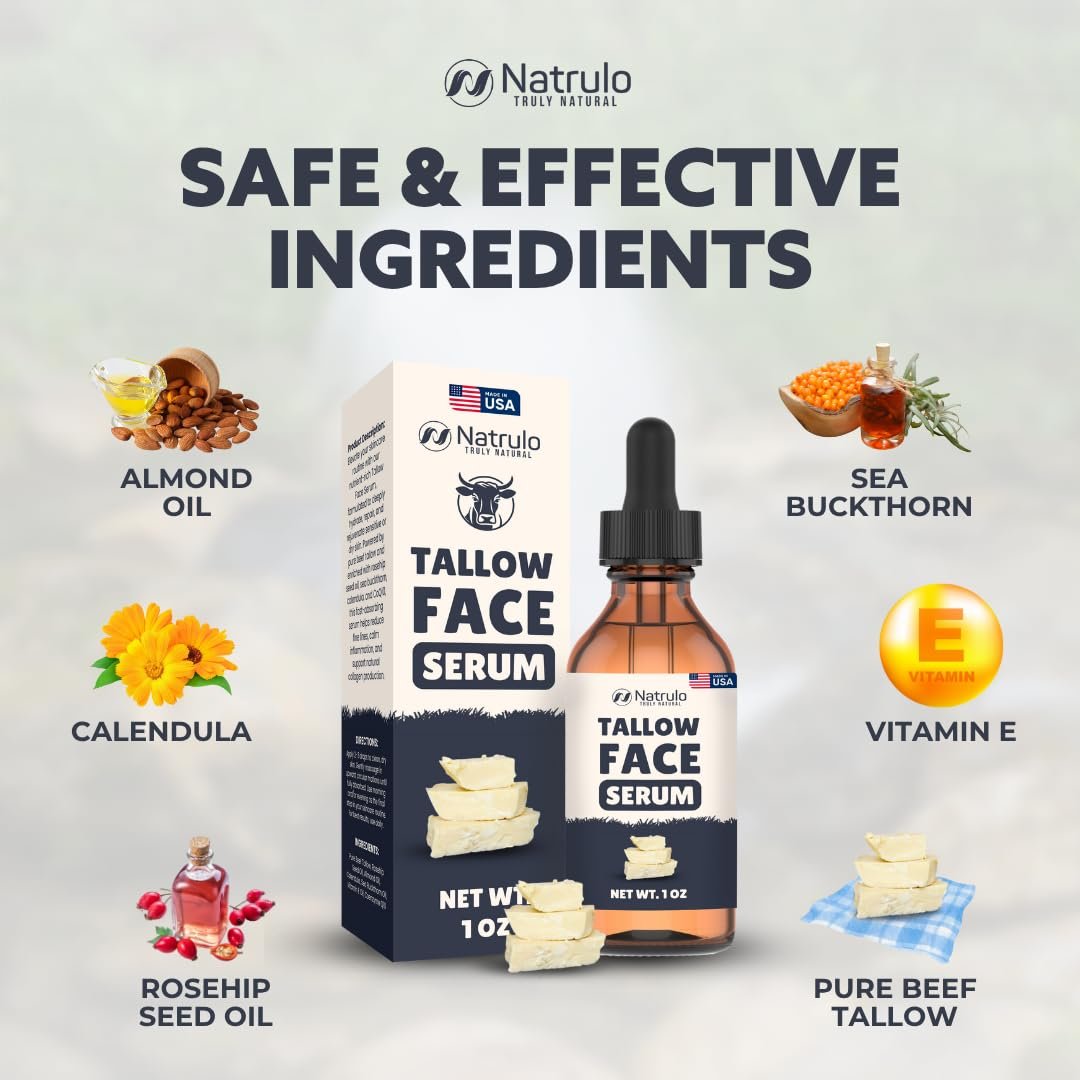 Natrulo Beef Tallow for Skin – All-Natural Grass-Fed Tallow Face Serum – Anti-Aging Facial Moisturizer for Wrinkles, Hydration & Collagen Boost – Reduce Fine Lines & Supports Firm, Youthful Glowing Complexion - görsel 11
