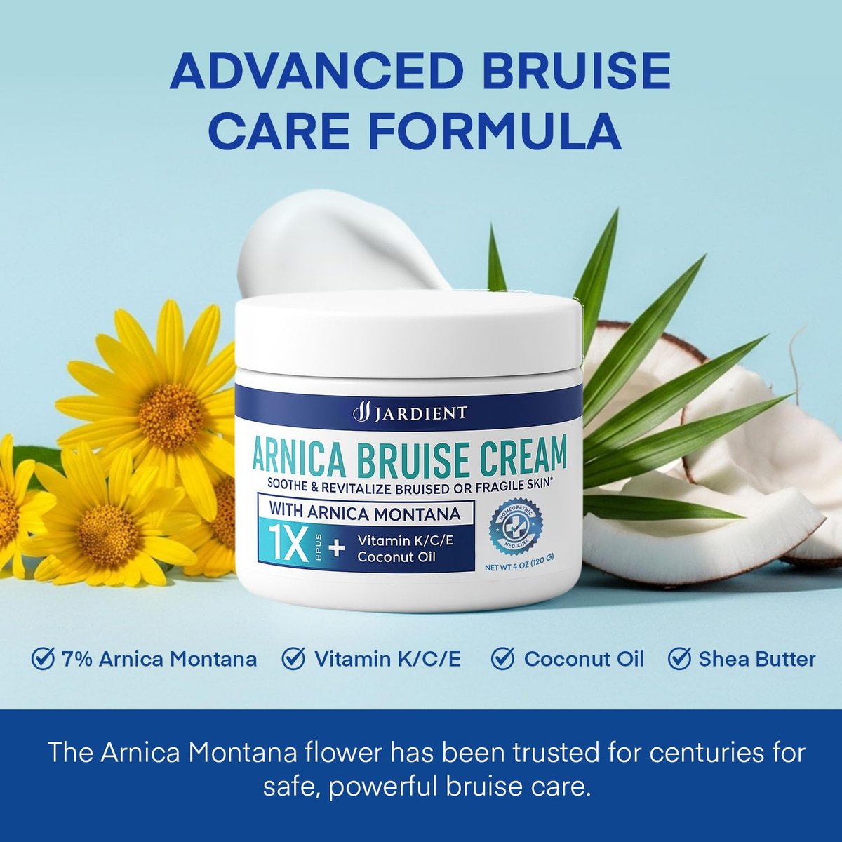Arnica Bruise Cream Extra-Strength: Fast-Acting for Bruising & Swelling on Thin Skin - Advanced Formula with Arnica Montana, Vitamin K, C & E - Soothing Hydrating for Face and Body (4 Fl Oz) Avelisse