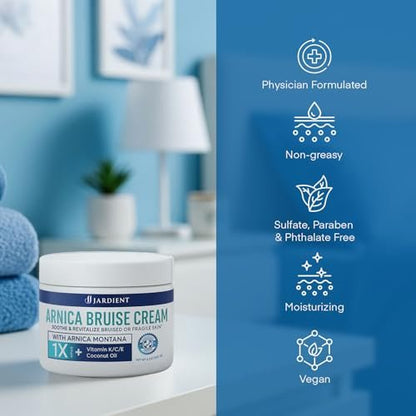 Arnica Bruise Cream Extra-Strength: Fast-Acting for Bruising & Swelling on Thin Skin - Advanced Formula with Arnica Montana, Vitamin K, C & E - Soothing Hydrating for Face and Body (4 Fl Oz) Avelisse