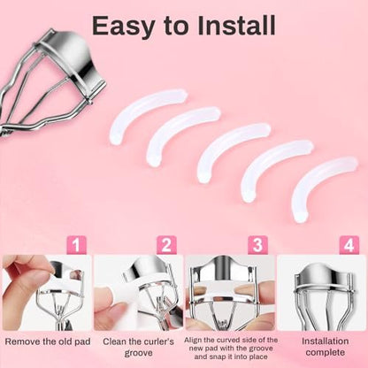 RAQEHO 40-Pack Eyelash Curler Refills - Transparent Silicone Rubber Pads for Universal Curlers with Storage Box Avelisse