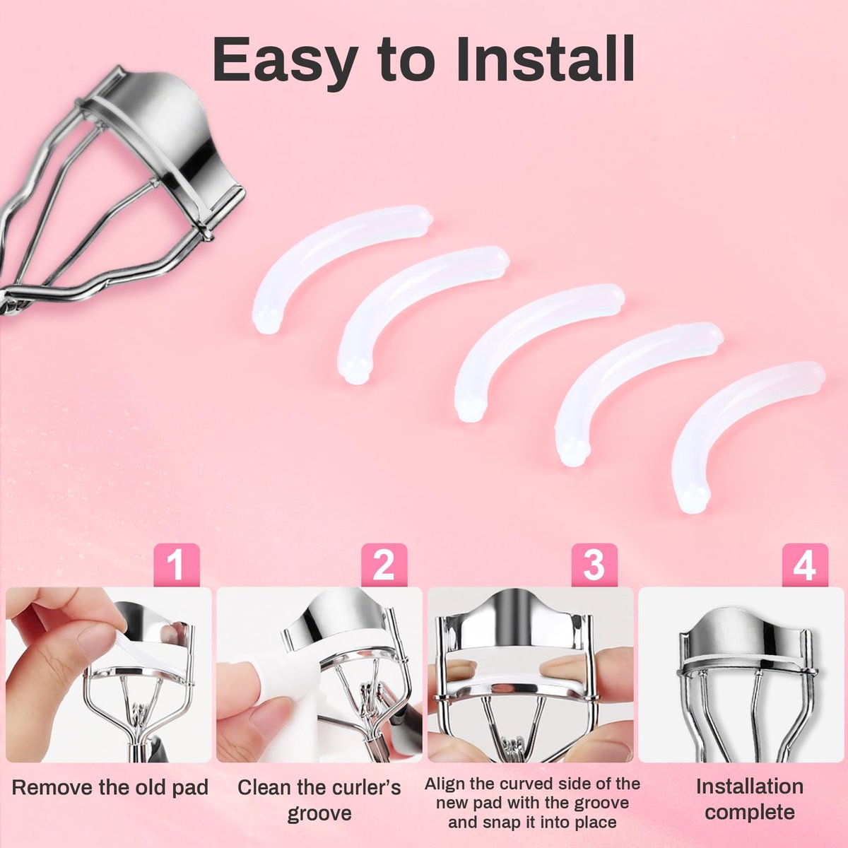 RAQEHO 40-Pack Eyelash Curler Refills - Transparent Silicone Rubber Pads for Universal Curlers with Storage Box Avelisse