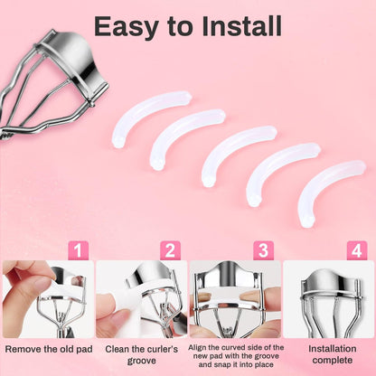 RAQEHO 40-Pack Eyelash Curler Refills - Transparent Silicone Rubber Pads for Universal Curlers with Storage Box Avelisse