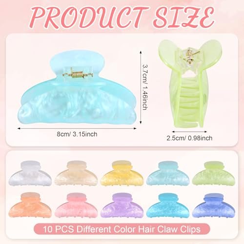 10 PCS Acrylic Hair Claw Clips - Cute Non-slip Large Claw Clamps, Bulk French Shimmering Barrettes for Women & Girls, Strong Hold for Thick or Thin Hair Avelisse