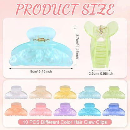 10 PCS Acrylic Hair Claw Clips - Cute Non-slip Large Claw Clamps, Bulk French Shimmering Barrettes for Women & Girls, Strong Hold for Thick or Thin Hair Avelisse