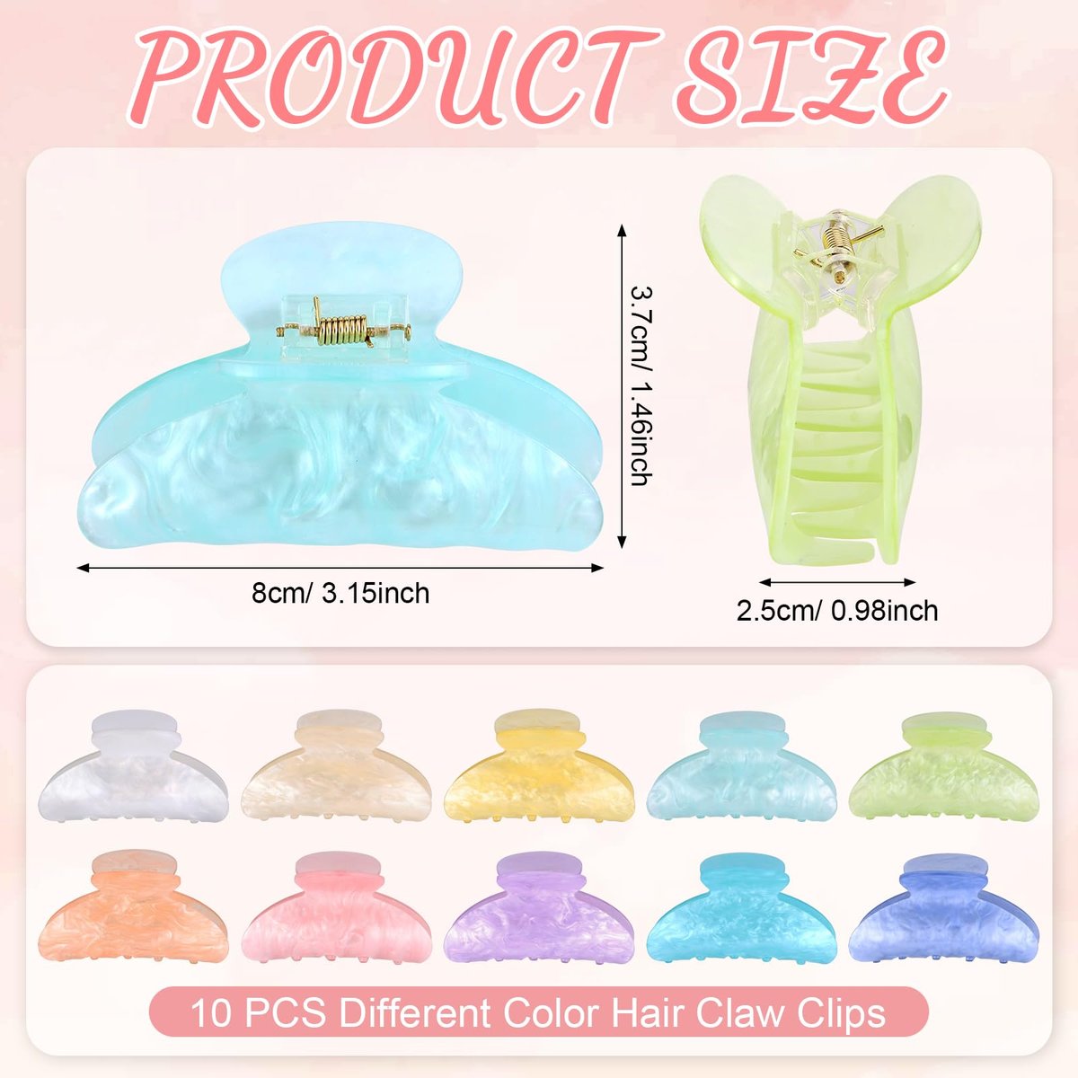 10 PCS Acrylic Hair Claw Clips - Cute Non-slip Large Claw Clamps, Bulk French Shimmering Barrettes for Women & Girls, Strong Hold for Thick or Thin Hair Avelisse