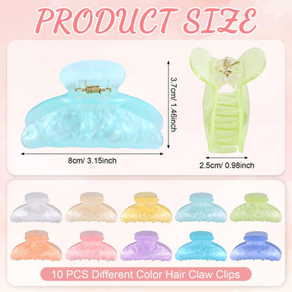 10 PCS Acrylic Hair Claw Clips - Cute Non-slip Large Claw Clamps, Bulk French Shimmering Barrettes for Women & Girls, Strong Hold for Thick or Thin Hair Avelisse