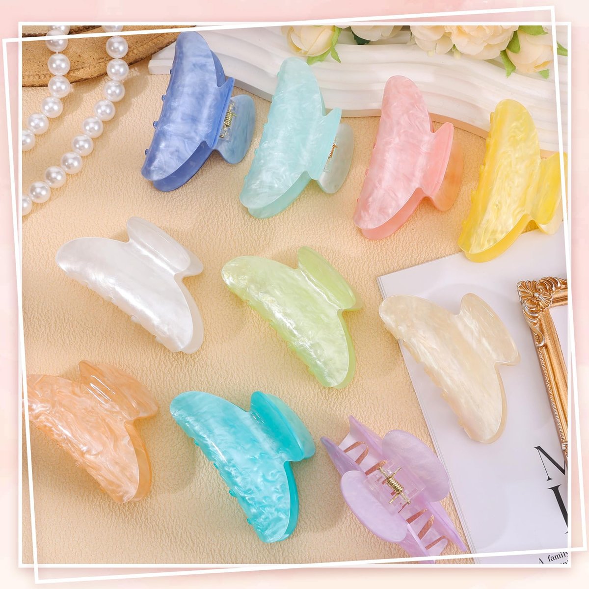 10 PCS Acrylic Hair Claw Clips - Cute Non-slip Large Claw Clamps, Bulk French Shimmering Barrettes for Women & Girls, Strong Hold for Thick or Thin Hair Avelisse