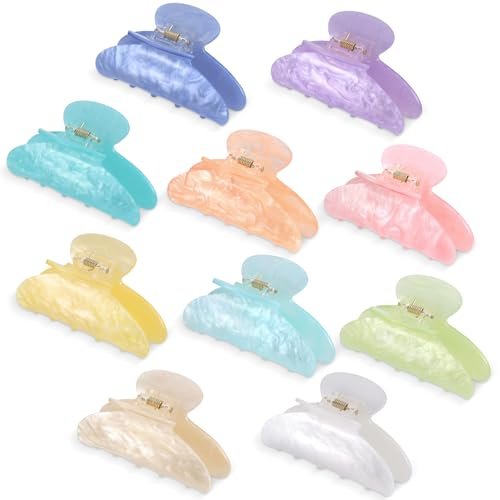 10 PCS Acrylic Hair Claw Clips - Cute Non-slip Large Claw Clamps, Bulk French Shimmering Barrettes for Women & Girls, Strong Hold for Thick or Thin Hair Avelisse